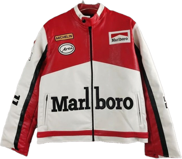 marlboro embroidery leather jacket red & white